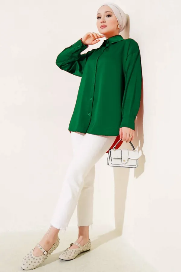 Chemise hijab satinée vert émeraude pour femme HZL25W-BD139641