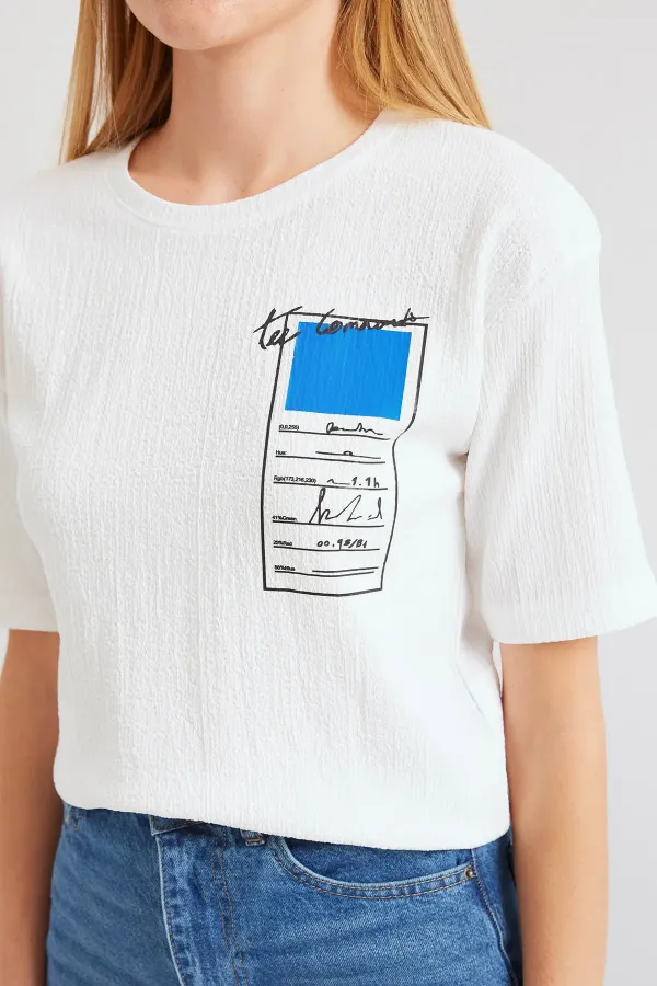 911 Printed Knitted Basic T-Shirt - Blue