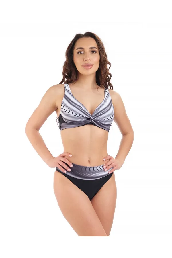 Kadın Siyah Beyaz Desenli Yüksel Bel Astarlı Bikini Takımı HZL25S-LC22315-5