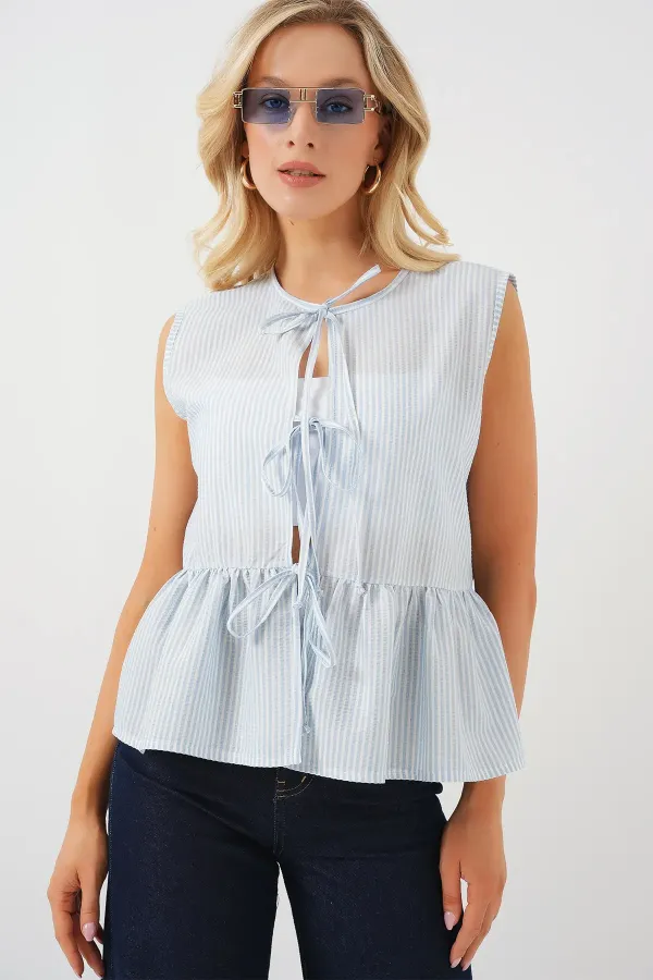 Women's Front Tie Blouse 961 - Blue