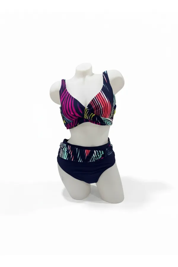 Ensemble bikini doublé grande taille bleu marine multicolore pour femme HZL25S-LC21202