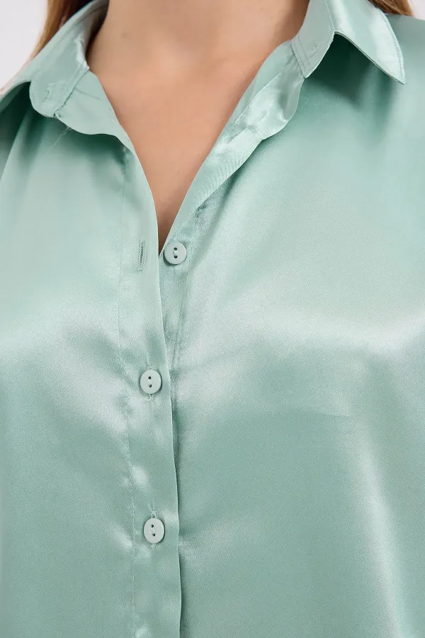 Chemise hijab verte satinée pour femme HZL25W-BD139641