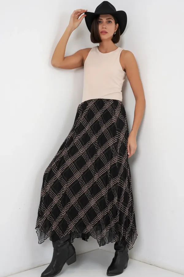 Jupe asymétrique en mousseline pour femme 8056 - Noire