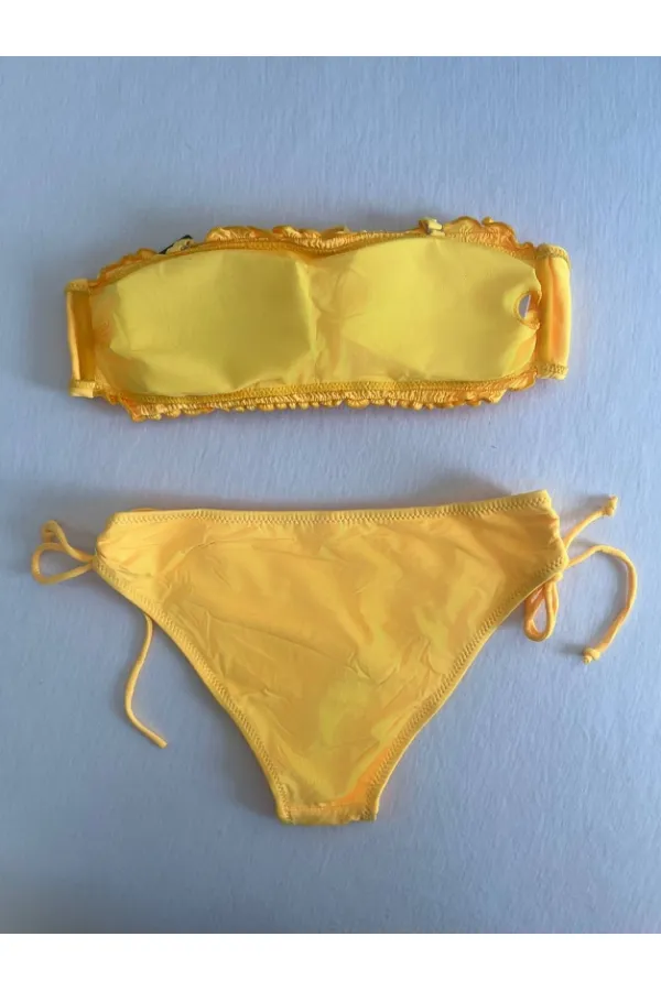 Kadın Sarı Büzgülü Astarlı Bikini Takım HZL25S-LC3349