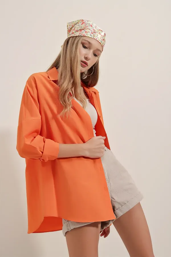 3900 Oversize Long Basic Shirt - Orange