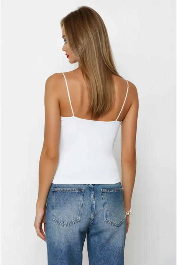 Kadın Beyaz İp Askılı Örme Body Bluz HZL24S-ZK11001