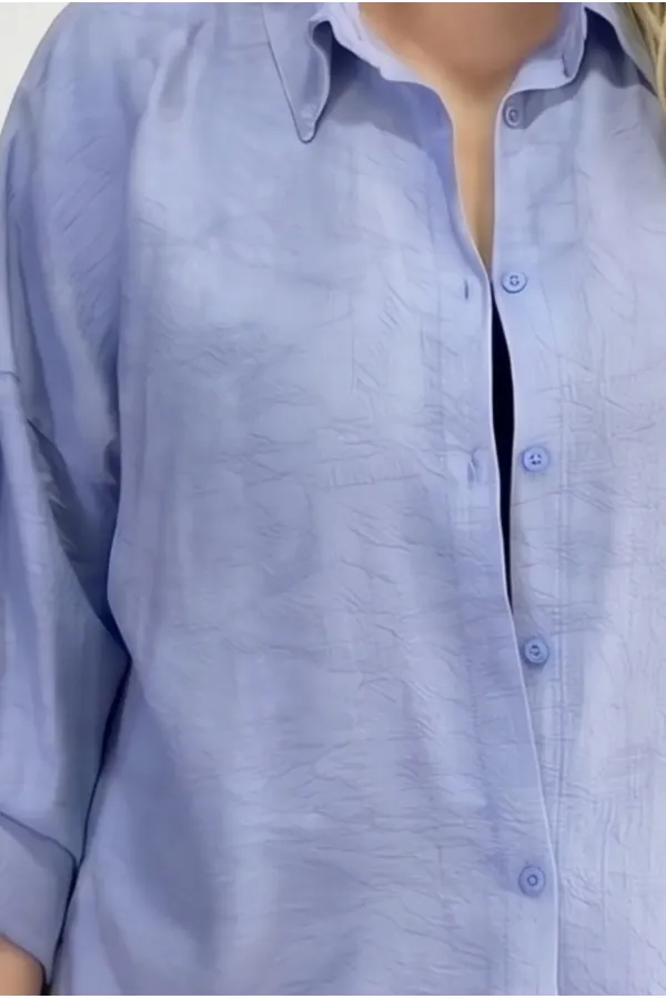 Women's Blue Plus Size Patterned Strawberry Fabric Shirt HZL26S-ZSS111311