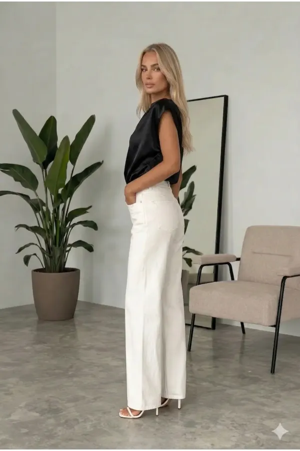 Women's Black One-Shoulder Asymmetrical Satin Blouse HZL26W-FRY121171