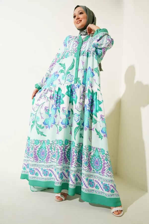 Robe hijab à motifs authentiques 2423 - D. Menthe
