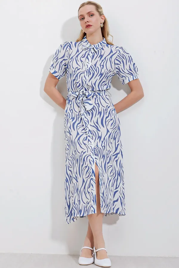 2213 Short-Sleeve Viscose Dress - Blue