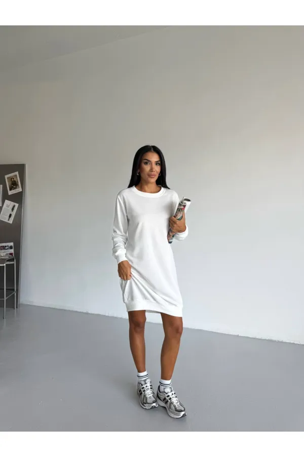 Women's White Crew Neck 2 Yarn Casual Dress HZL25W-FRY123451