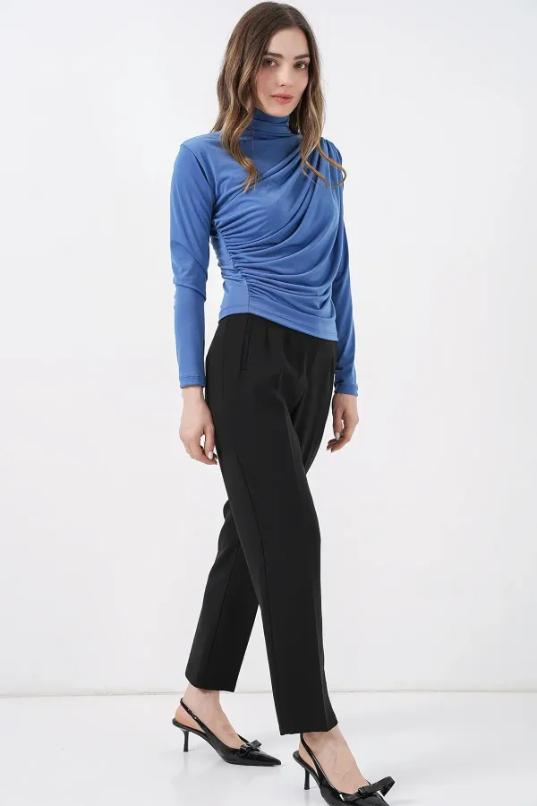 925 Büzgü Detaylı Sandy Bluz - İndigo