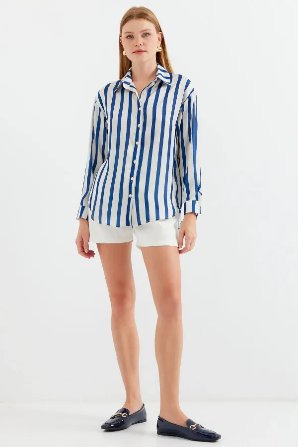 Chemise en satin légèrement drapée 3964 - Bleu marine foncé