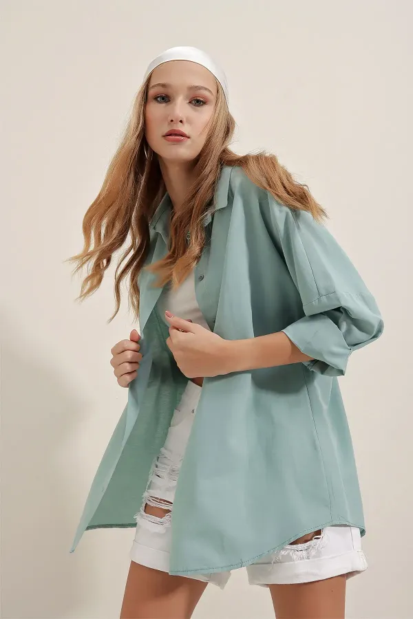 Chemise basique longue oversize 3900 - Vert turquoise