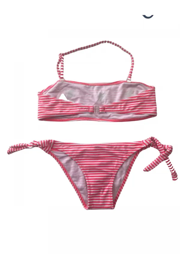 Ensemble bikini sans bretelles à rayures roses et blanches pour fille, motif abeille, 4-12 ans, HZL24S-LC3228