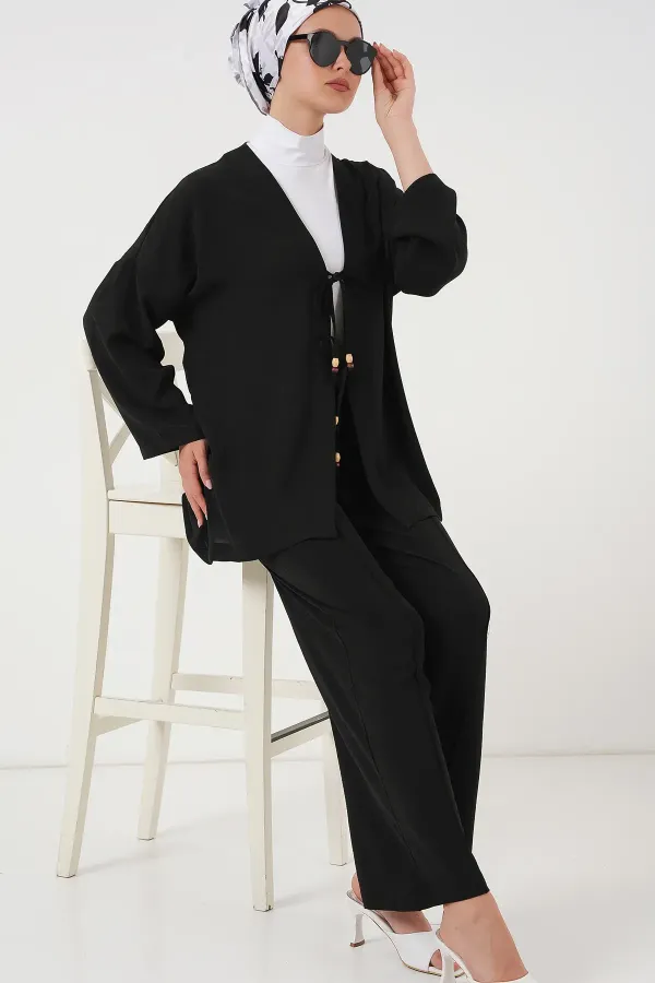 Women's Ayrobin Kimono Pants Two-Piece Set 6739 - Black