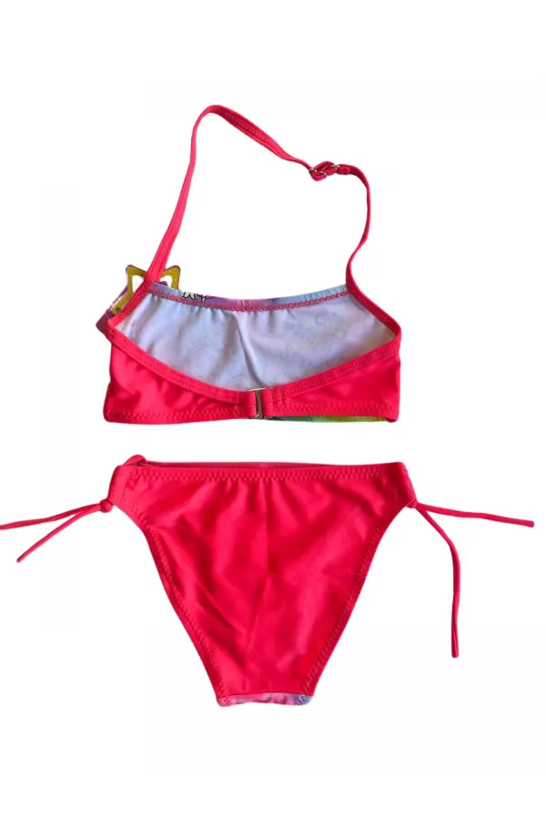 Kız Çocuk Neon Pembe Desenli  2-8 Yaş Straplez Bikini Takım HZL24S-LC3652