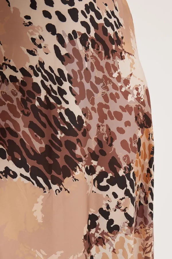 Women's Satin Skirt with Milk Coffee Pattern 15877