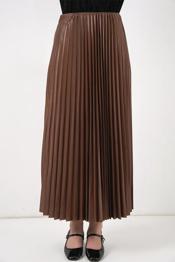 Jupe plissée aspect cuir 8009 - Beige
