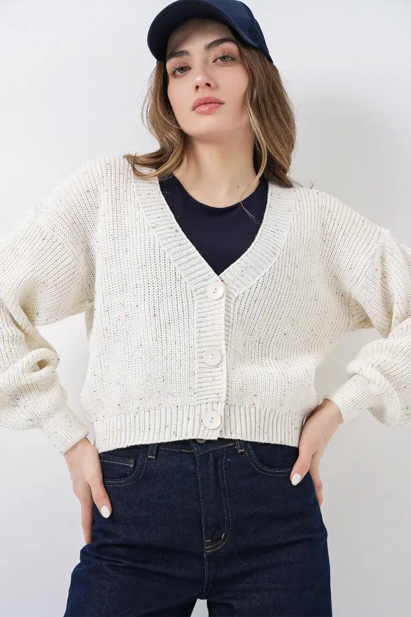 Gilet court en maille pour femme 15955 - Écru