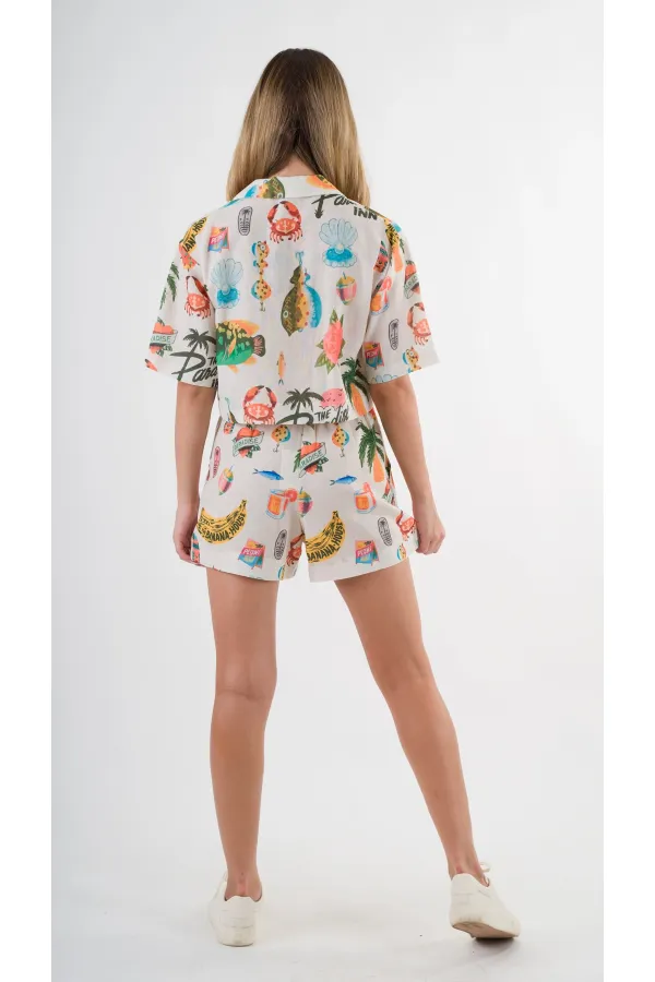 Kadın Çok Renkli Kısa Kollu Crop Gömlek HZL24S-YY299