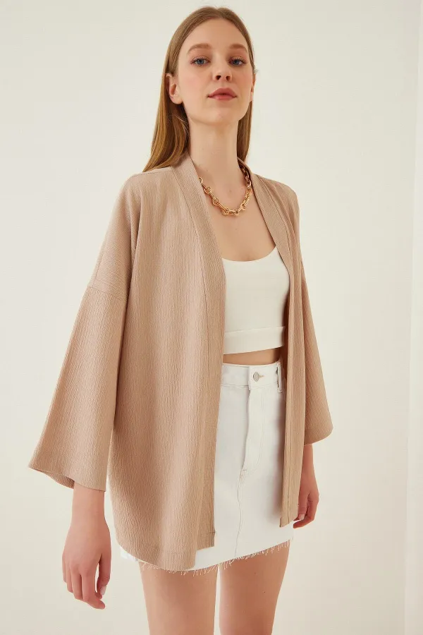 Women's Mink Open Front Layered Collar Textured Seasonal Jacket HZL22S-BD158621