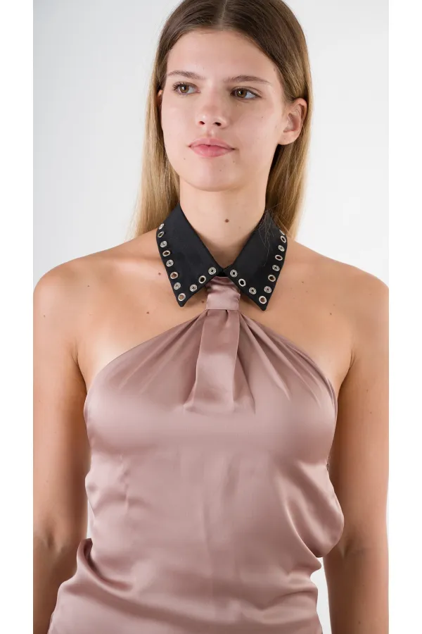 Kadın Camel Halter Yaka Saten Kumaş Sırt Dekolteli Mini Elbise HZL24S-YY262