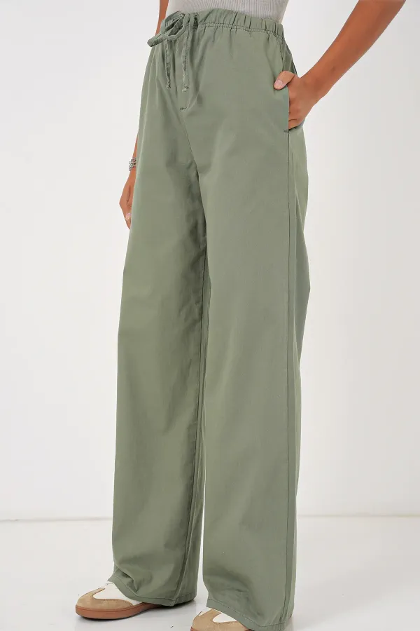 6690 Women's Wide Leg High Waist Trousers - Light Green