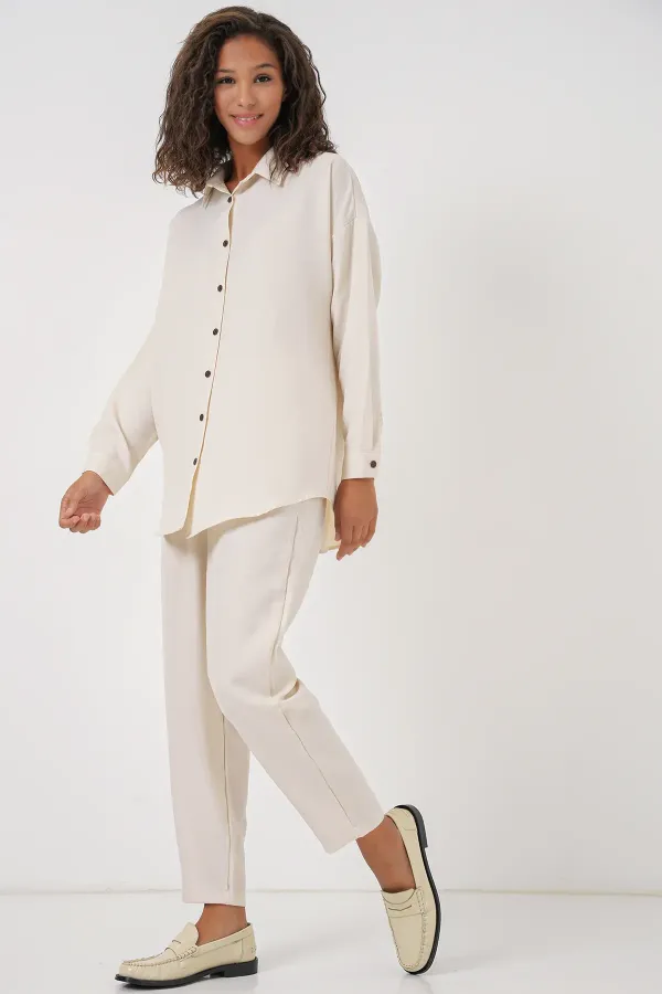 Ensemble deux pièces en lin 6622 - Écru