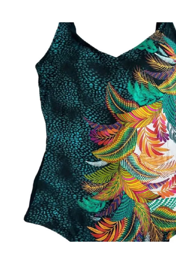 Maillot de bain femme vert à motif feuilles tropicales HZL25S-LC0046