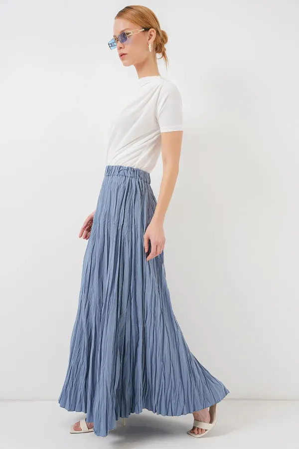 Jupe longue froissée pour femme 8042 - Indigo