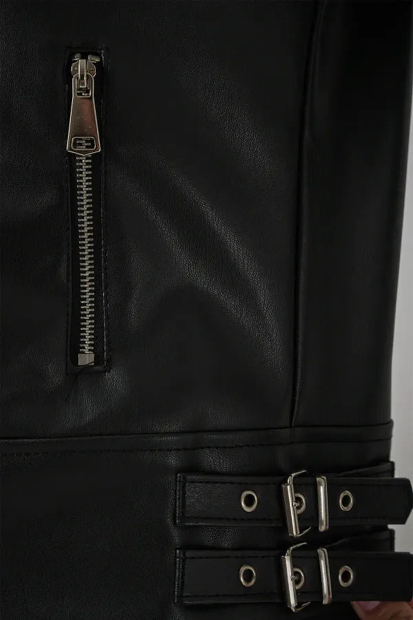 Veste en similicuir pour femme 1044 - Noire