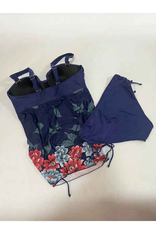 Robe tankini bleu marine à motifs floraux pour femme, modèle HZL24S-LC4009