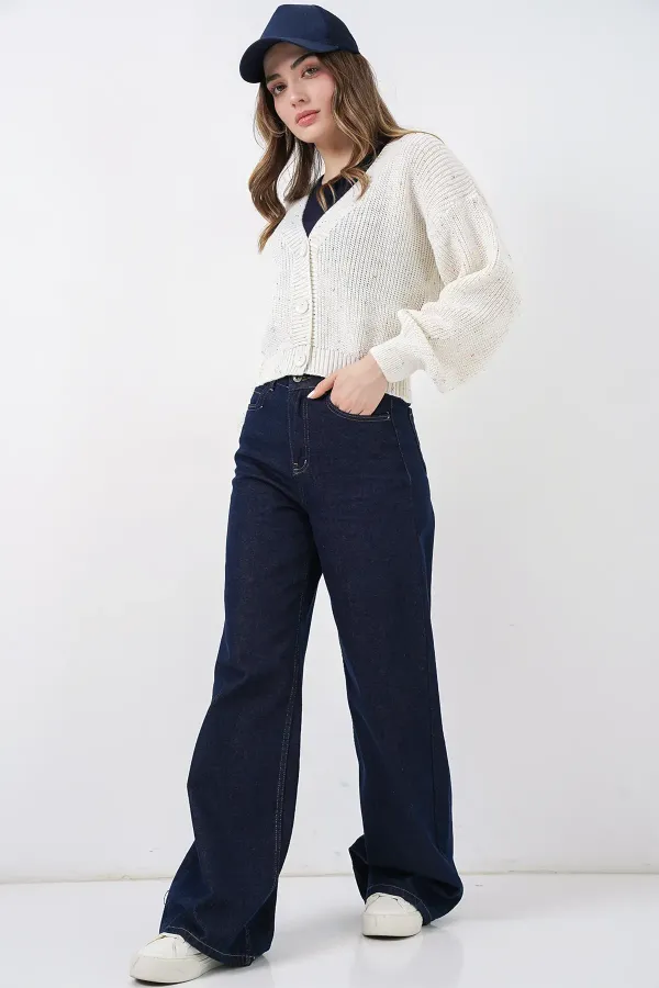 Gilet court en maille pour femme 15955 - Écru