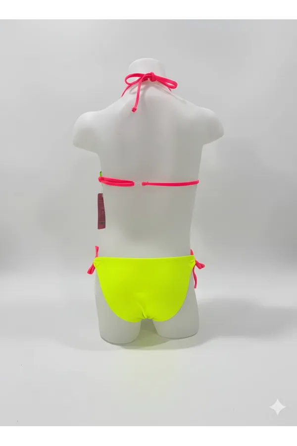 Ensemble bikini triangle vert à motif flamant rose pour filles (6-14 ans) HZL26S-LC9018