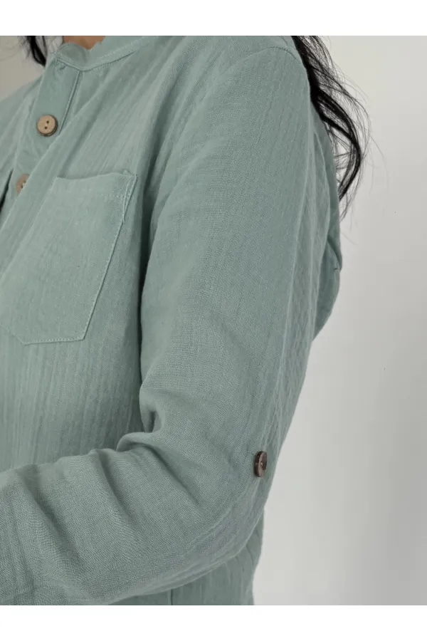 Kadın Çağla Yeşil Hakim Yaka Müslin Gömlek Bluz HZL25S-DSB1515