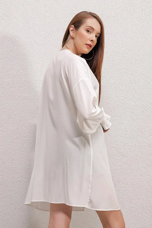 Women's White Ruffle Sleeve Elasticated Loose Kimono HZL23S-BD158821
