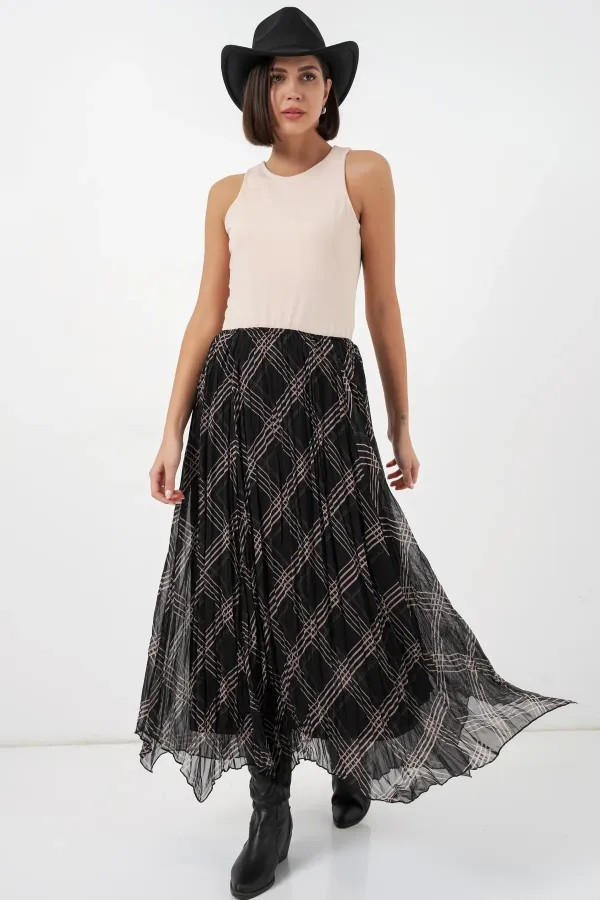 Jupe asymétrique en mousseline pour femme 8056 - Noire