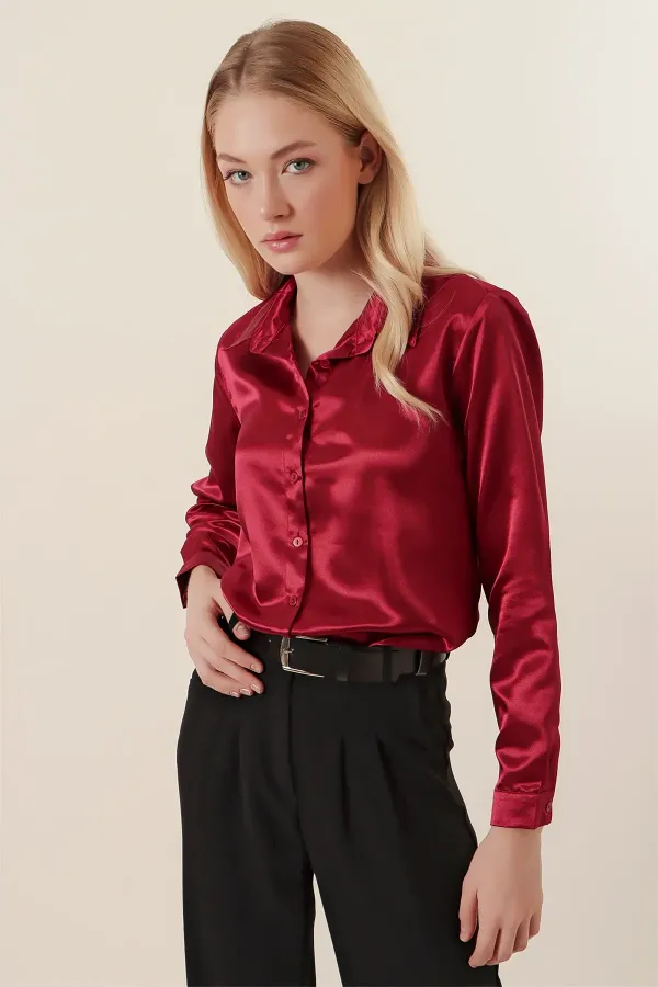 3964 Lightly Draped Satin Shirt - Plum