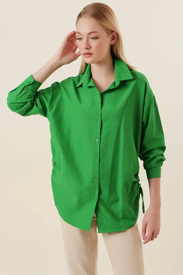Chemise oversize à cordon de serrage 20132 - Verte