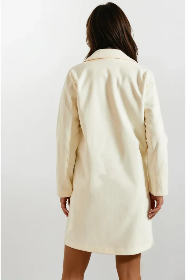 Kadın Ekru Tek Düğmeli Çift Cepli Astarlı Şık Kaşe Kaban HZL23W-BD190851