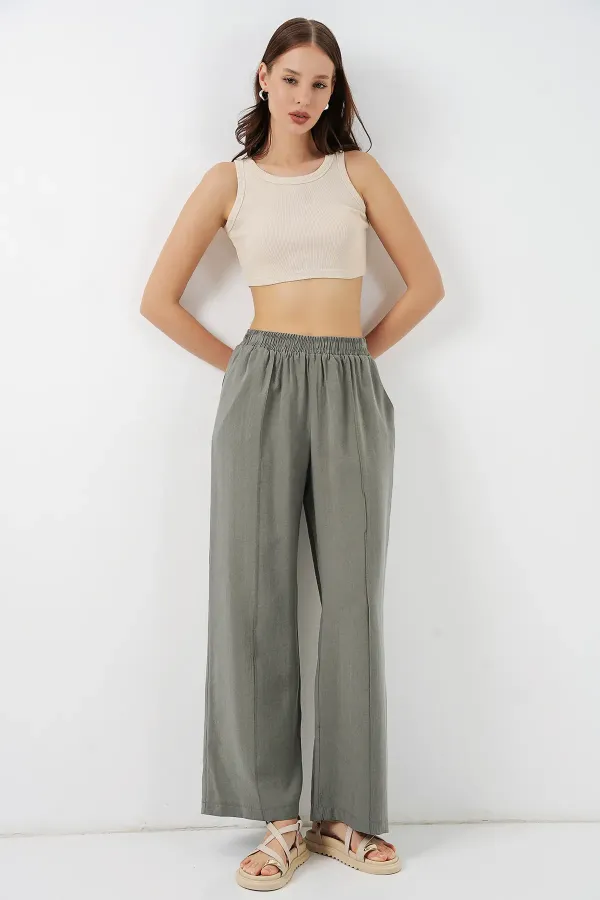 Kadın Beli Lastikli Bol Paça Pantolon 30087 - Gri