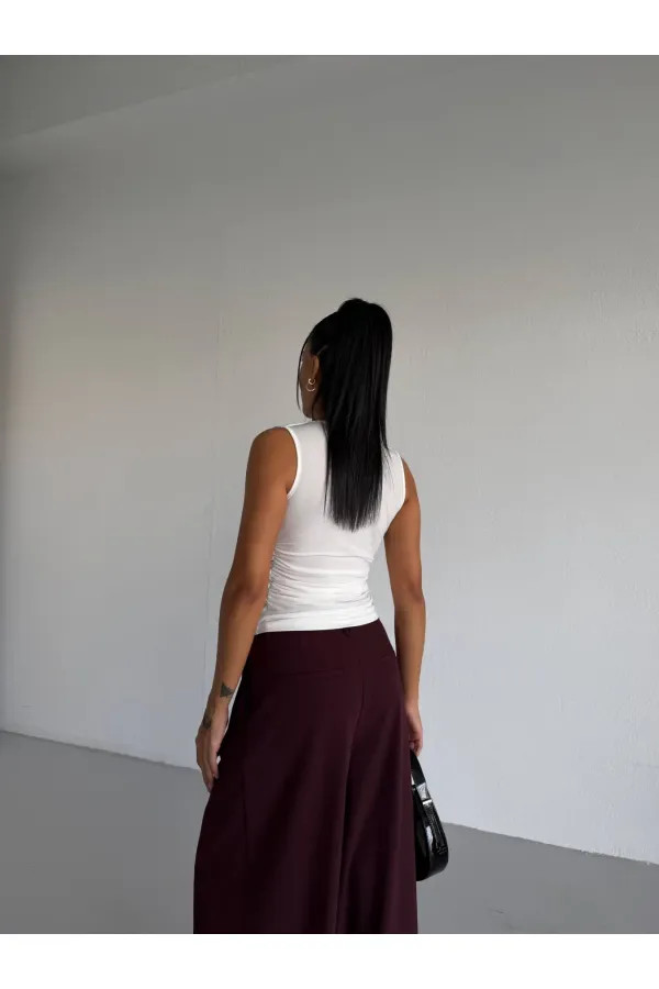 Kadın Beyaz Degaje Yaka Yanlardan Drapeli Sandy Bluz HZL25S-FRY123131