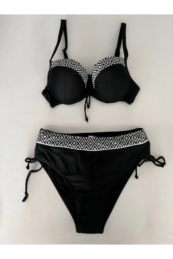Kadın Siyah Etnik Desenli Bikini Takım HZL25S-LC2218