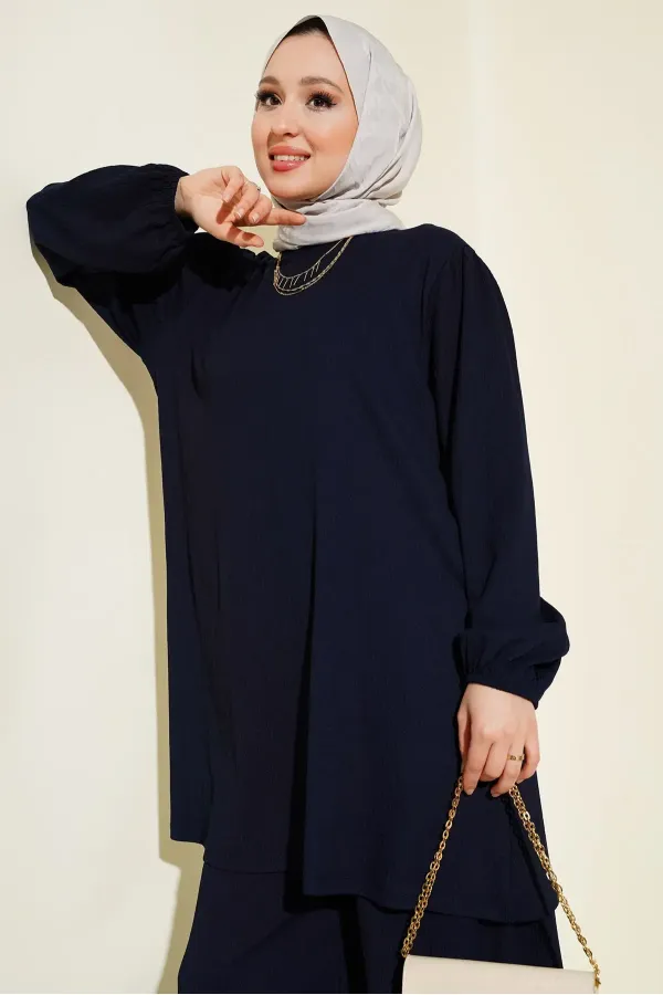 Women's Navy Blue Tunic and Pants Set (Top and Bottom) 6663
