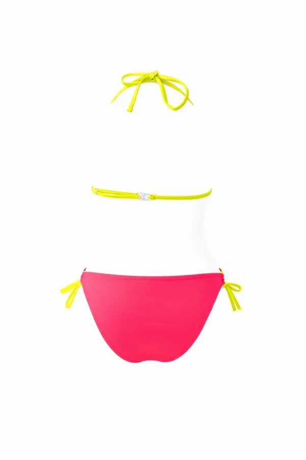 Kız Çocuk Mavi Pembe Flamingo Glow Desenli  6-14 Yaş Üçgen Bikini Takım HZL26S-LC9018