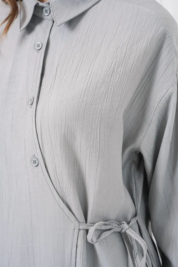 Ensemble deux pièces tunique et pantalon à lacets pour femme 6752 - Gris