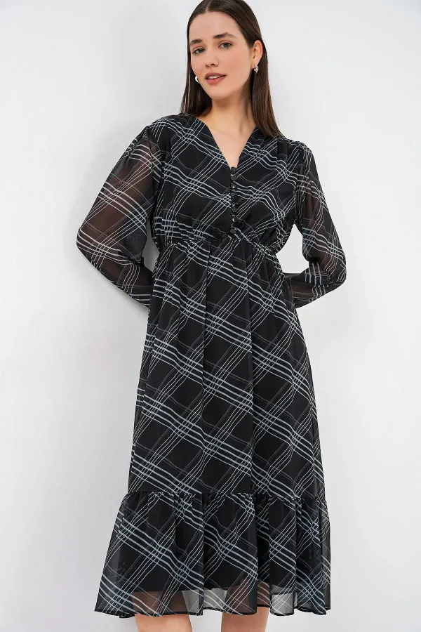 Robe en mousseline à motifs 2137 - Gris clair