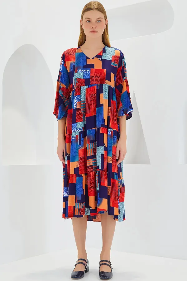 Robe courte en viscose à motif saphir rouge pour femme, manches courtes, 1959