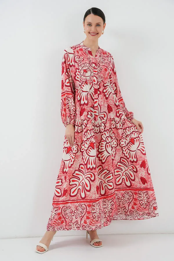 Robe hijab à motifs authentiques 2423 - Rouge N.